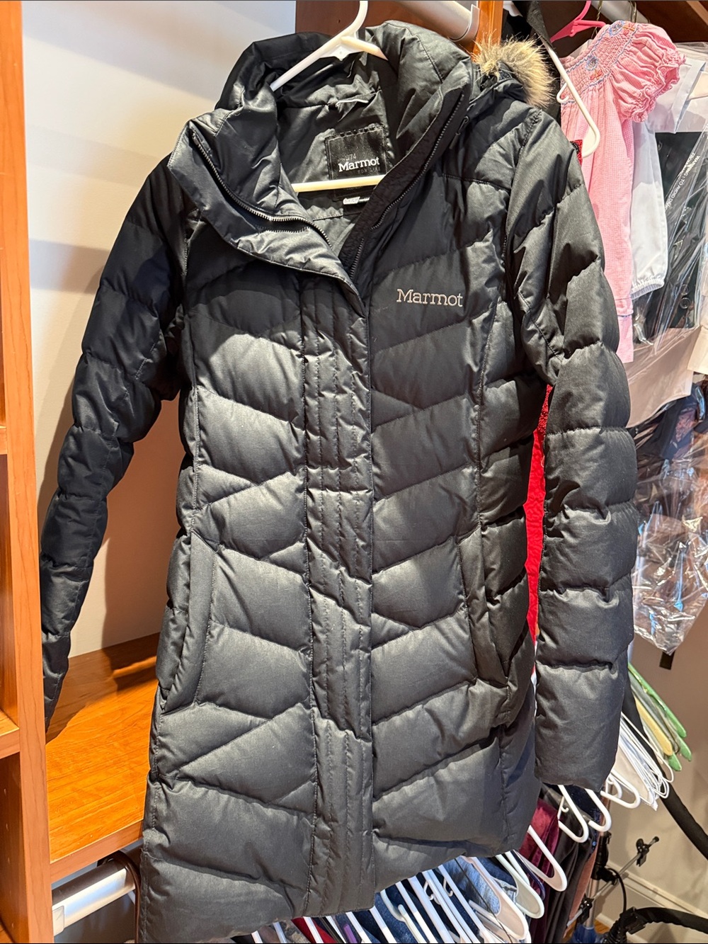 Marmot Women's Black Hooded Quilted Long Puffer Coat